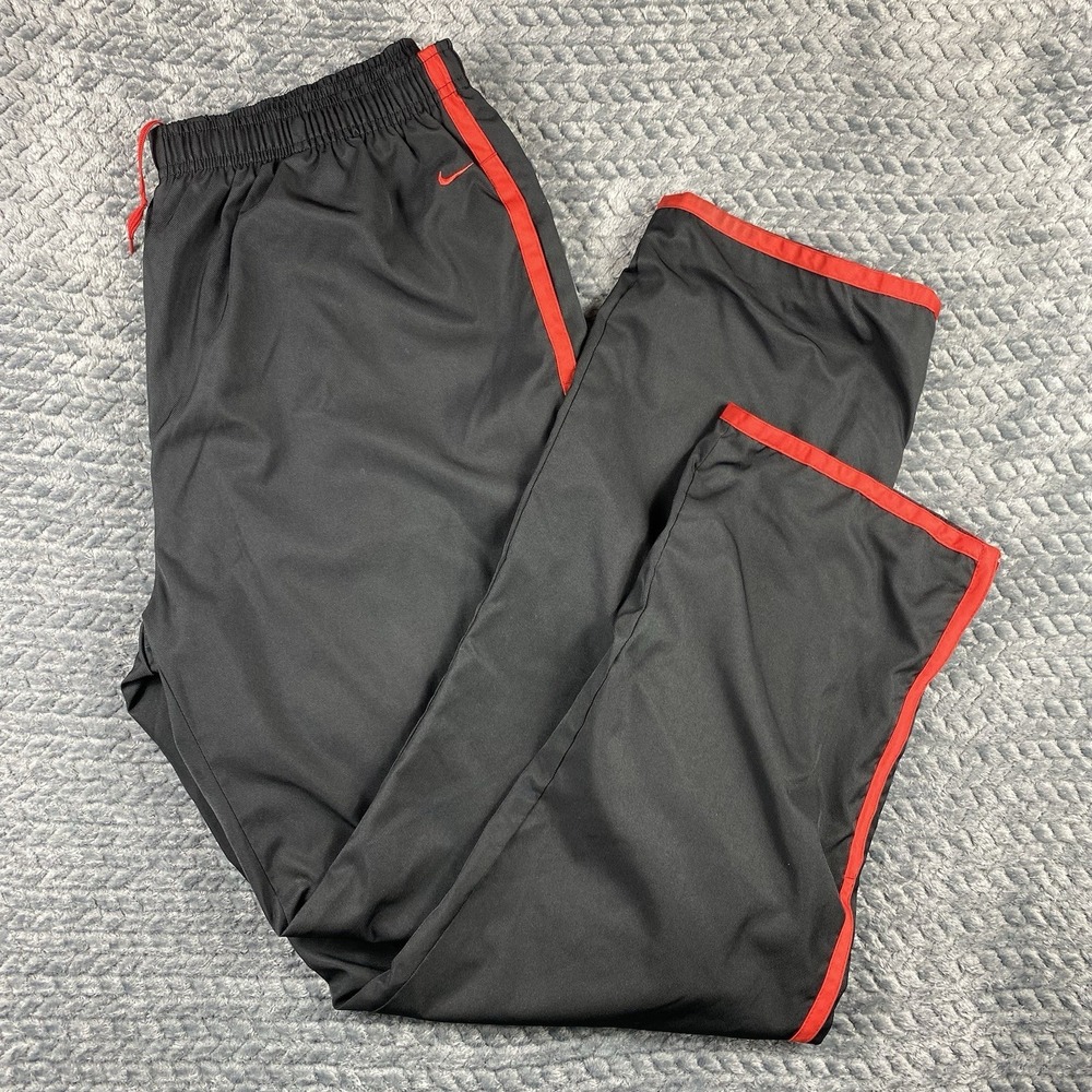 Vintage Nike Track Pants Youth L 12-14 Black Red Baggy Wide Leg Skater Y2K